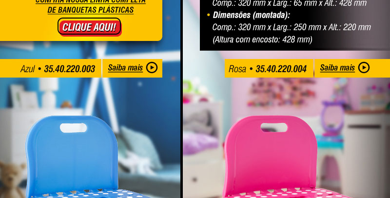 VONDER Banquetas Plásticas Dobráveis Encosto Azul e Rosa